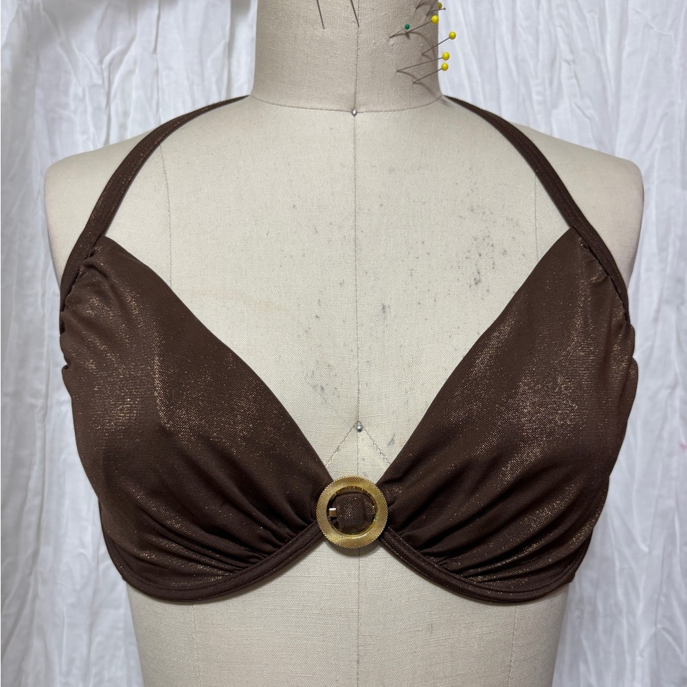 Freya AS3122 34E Bronze Sparkle Halter Bikini Top with Gold Ring